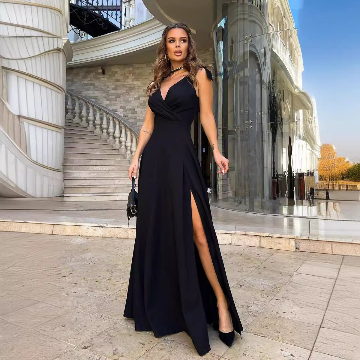 Robe Longue Plissée Unie, Élégance Naturelle