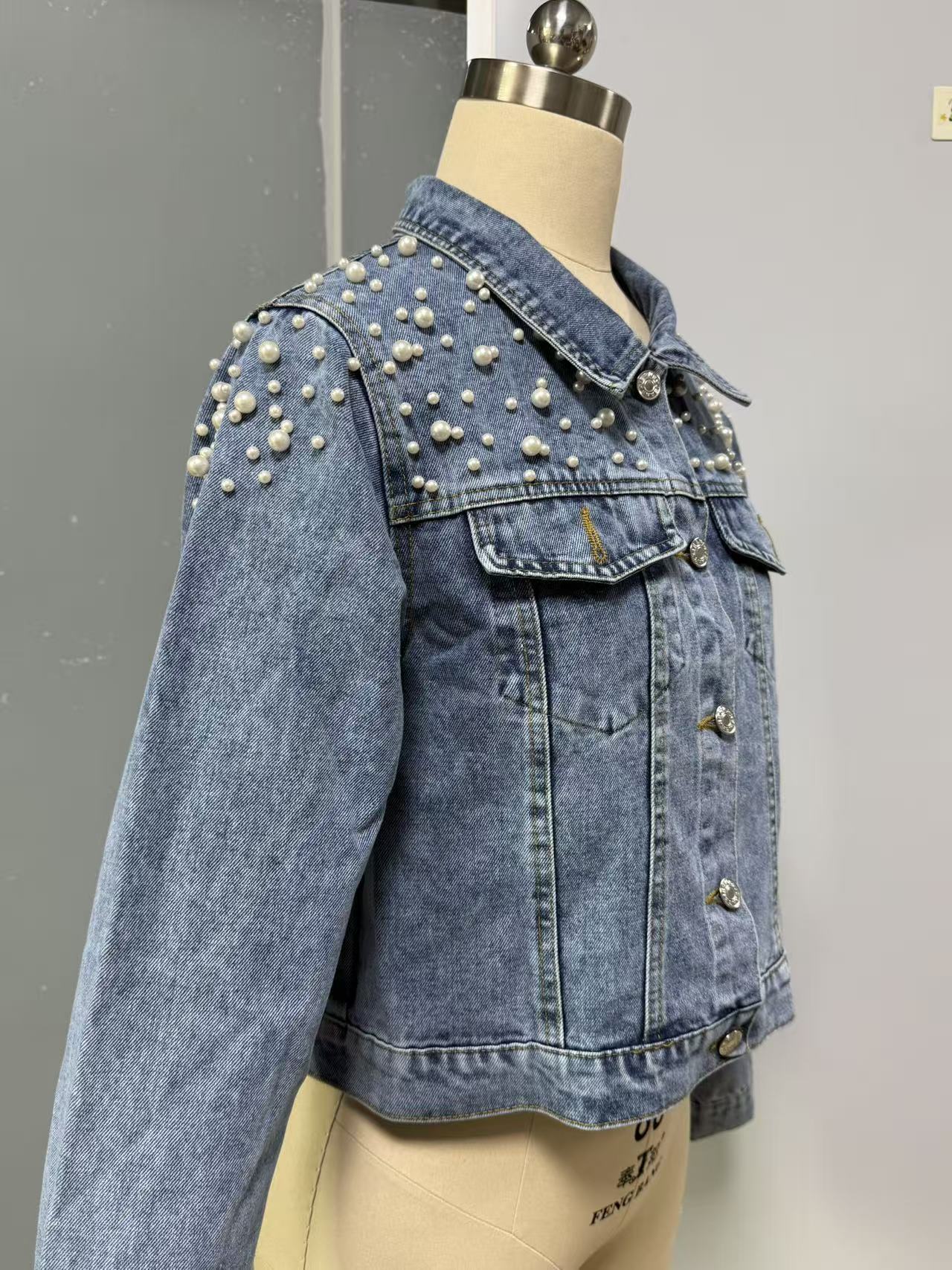 Veste Denim Courte Perles