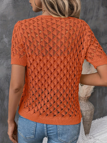 Pull Élégant Dentelle Manches Courtes