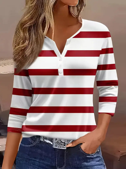 T-shirt Col V Coton Décontracté