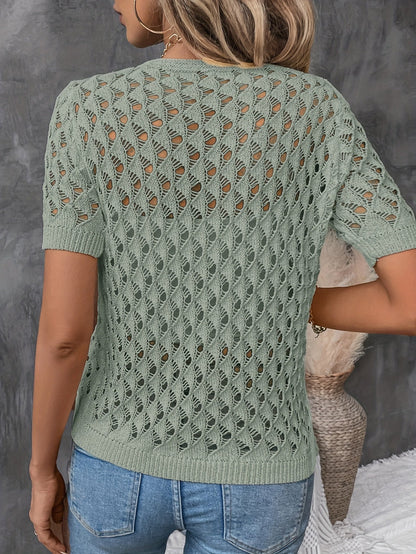 Pull Élégant Dentelle Manches Courtes
