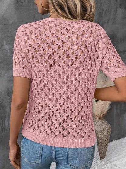 Pull Élégant Dentelle Manches Courtes