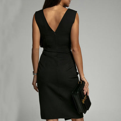 Robe Col V Sans Manches & Fente Sexy