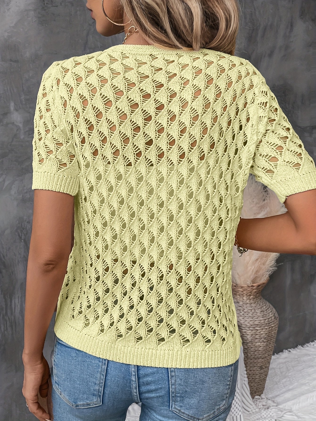 Pull Élégant Dentelle Manches Courtes