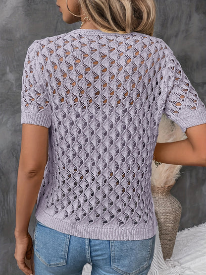 Pull Élégant Dentelle Manches Courtes