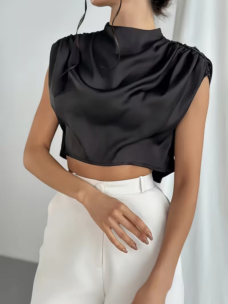 Crop Top Drapé En Satin