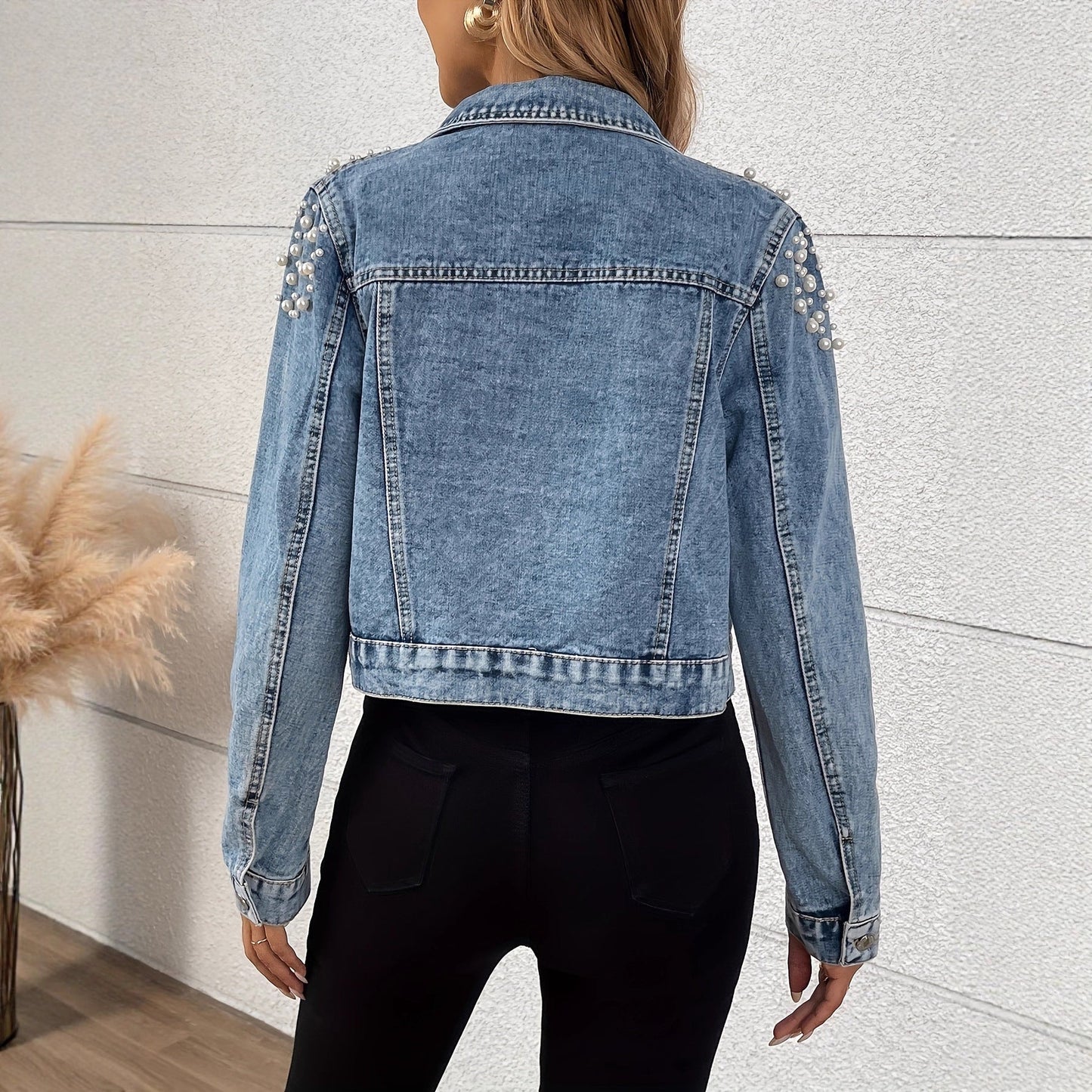 Veste Denim Courte Perles