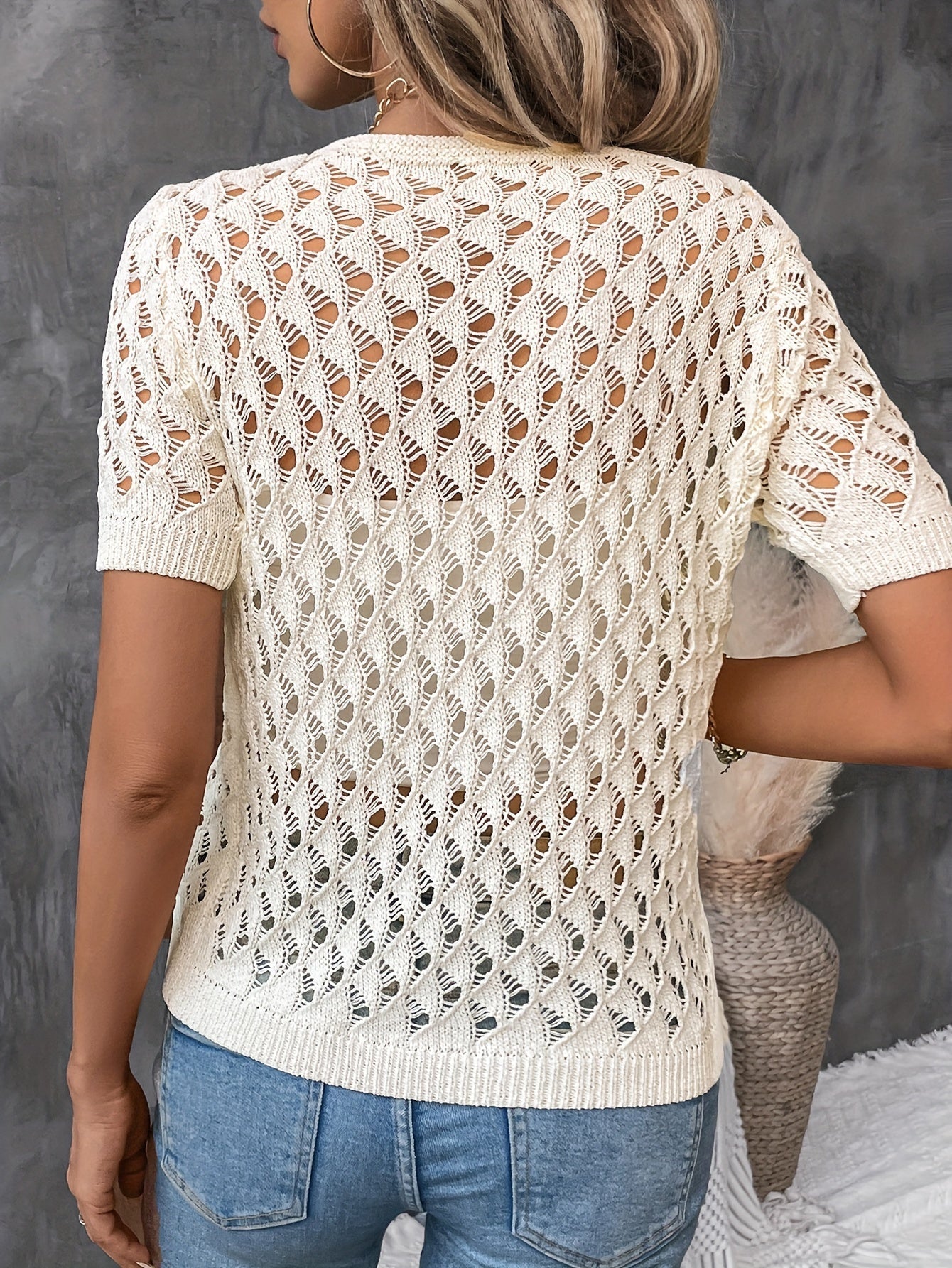 Pull Élégant Dentelle Manches Courtes