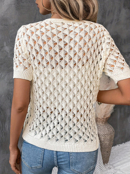 Pull Élégant Dentelle Manches Courtes