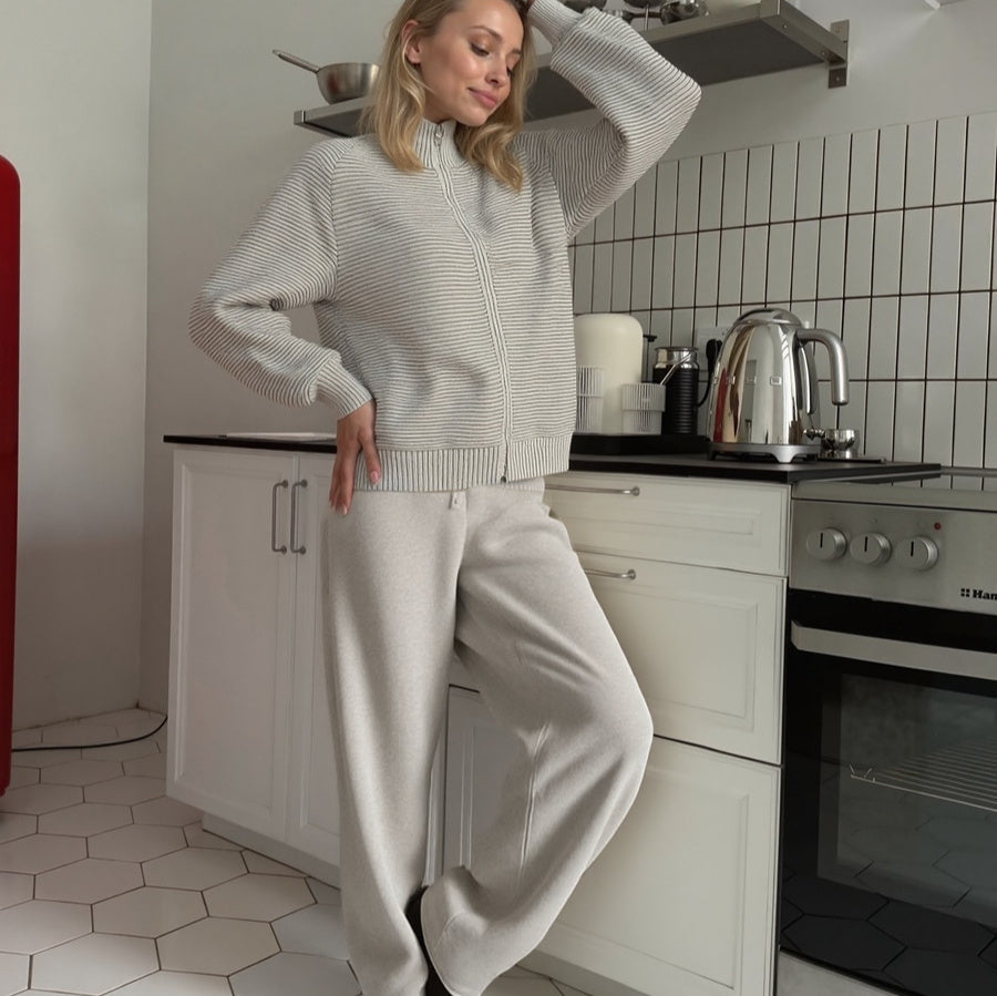 Cardigan Zippé en Coton Tricoté