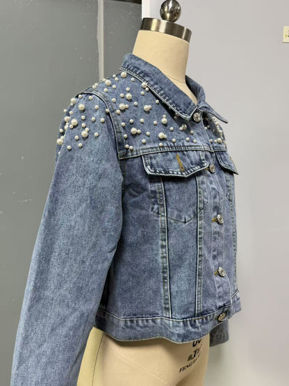 Veste Denim Courte Perles