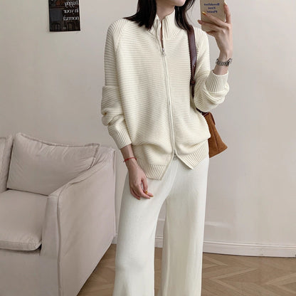 Cardigan Zippé en Coton Tricoté