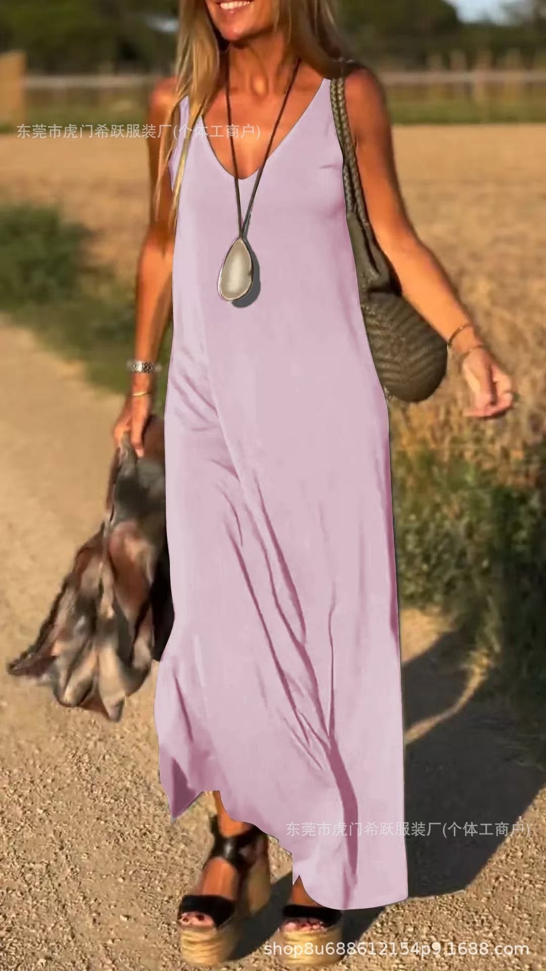 Robe longue à col V