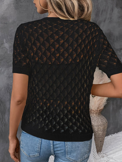 Pull Élégant Dentelle Manches Courtes