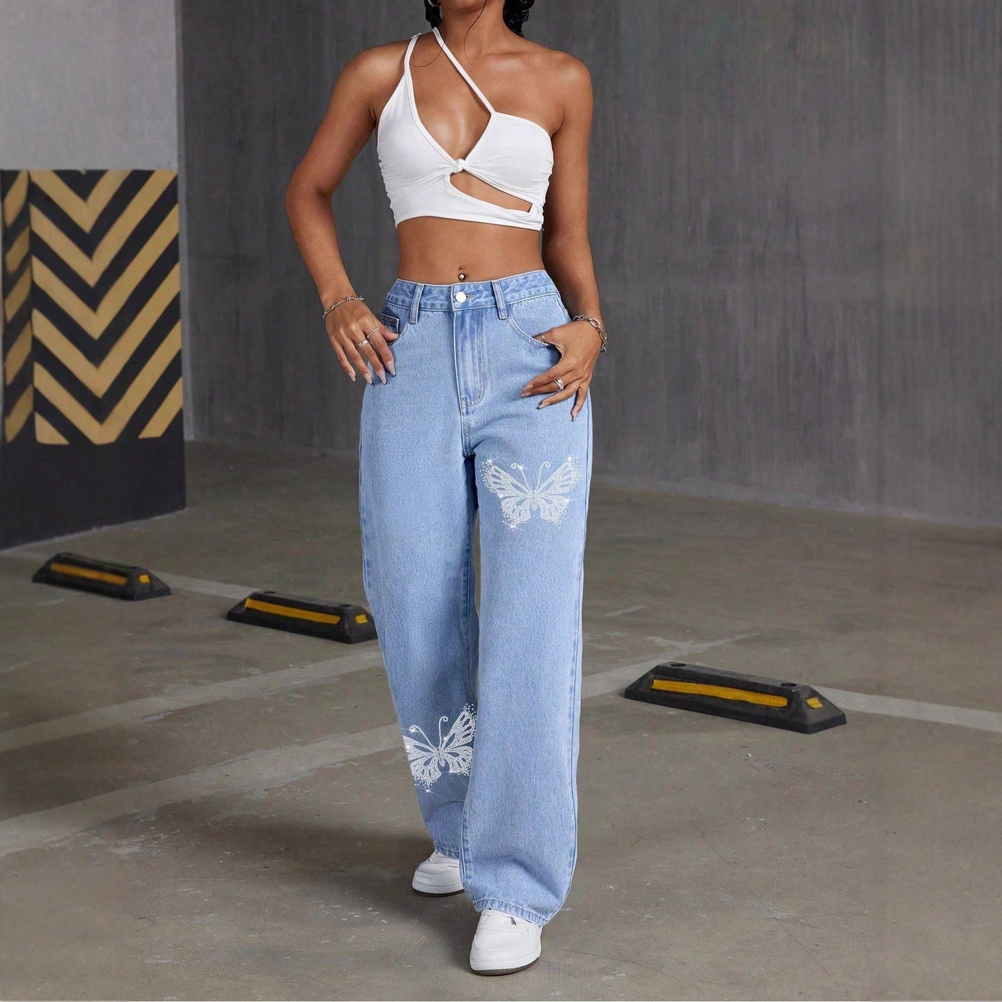 Pantalon Imprimé Coupe Droite