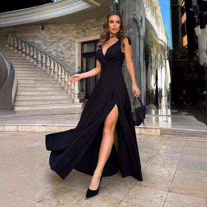 Robe Longue Plissée Unie, Élégance Naturelle
