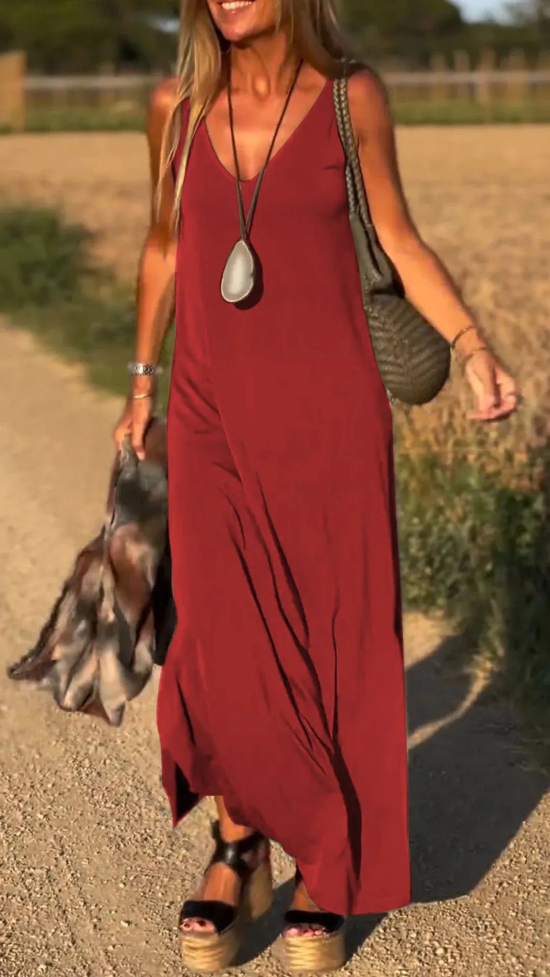Robe longue à col V