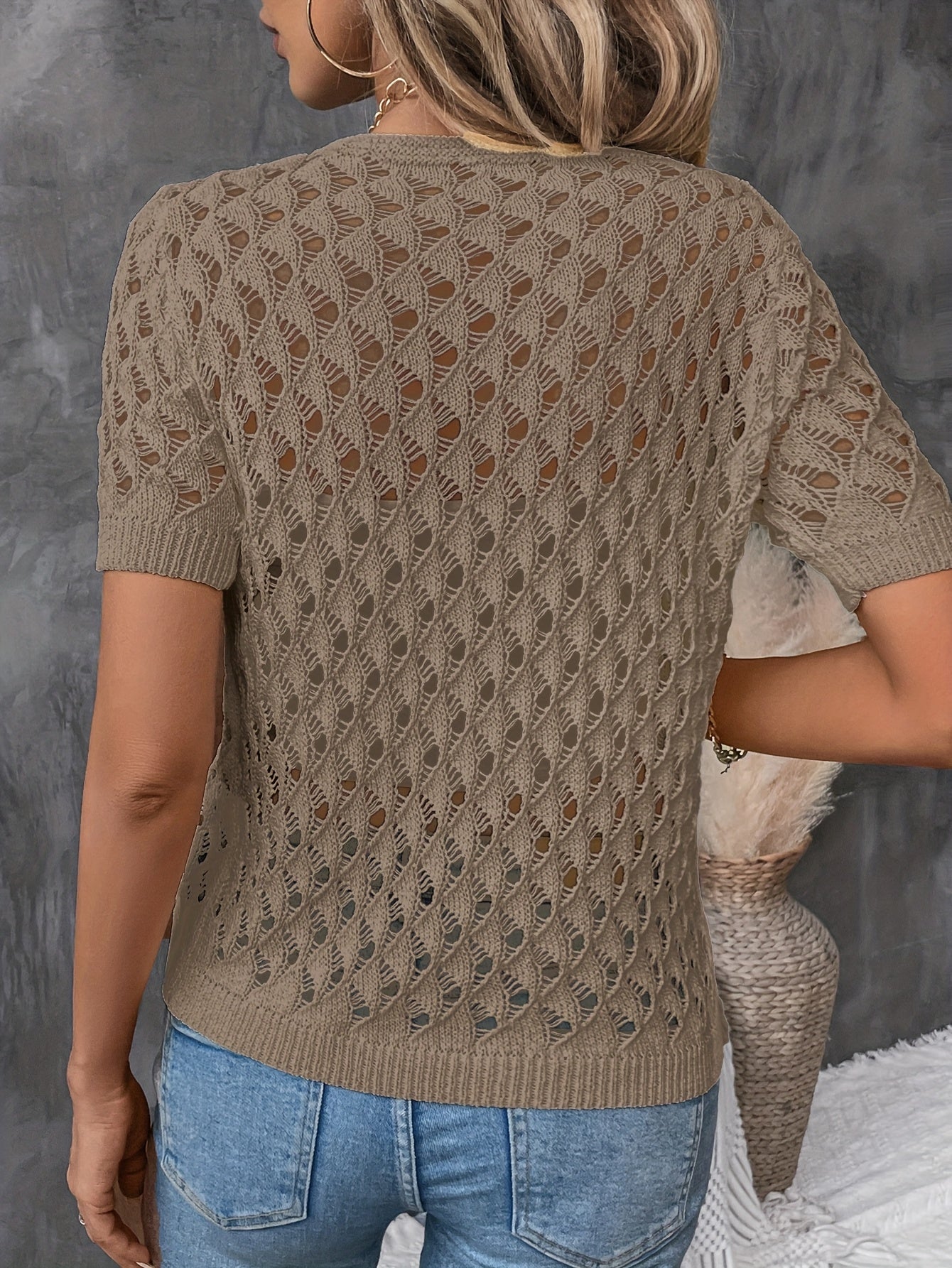Pull Élégant Dentelle Manches Courtes