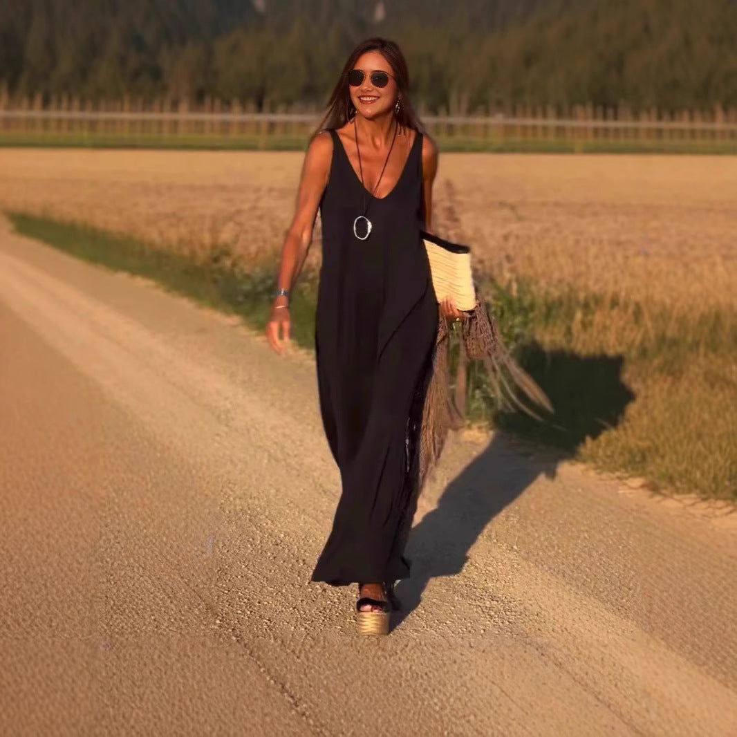 Robe longue à col V