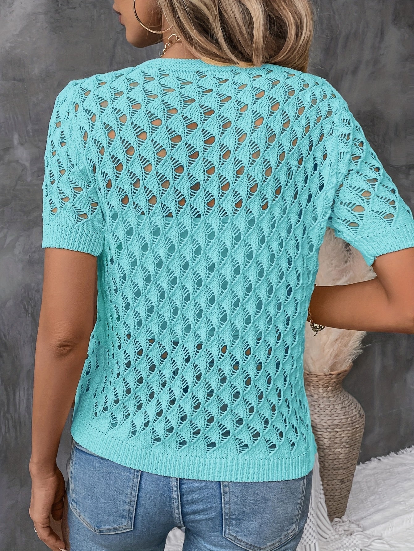 Pull Élégant Dentelle Manches Courtes