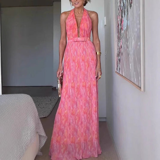 Robe Longue Bretelles Rose