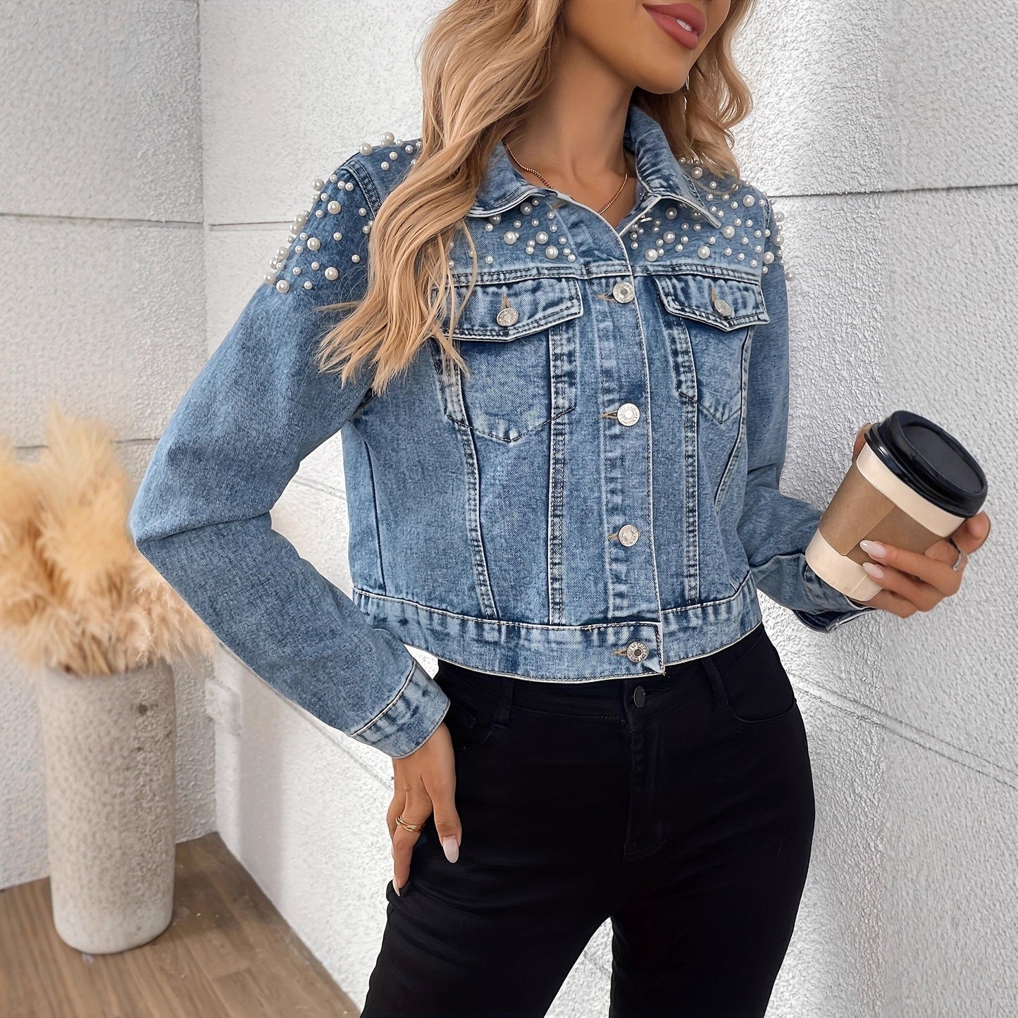 Veste Denim Courte Perles