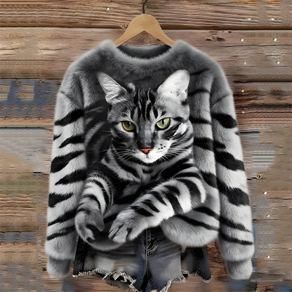 Pull Chaud Imprimé Chat