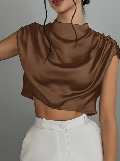 Crop Top Drapé En Satin
