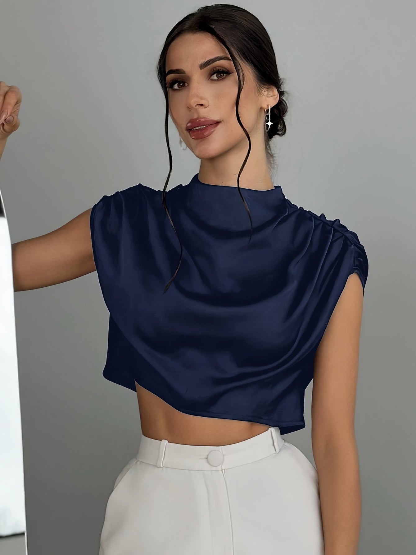 Crop Top Drapé En Satin